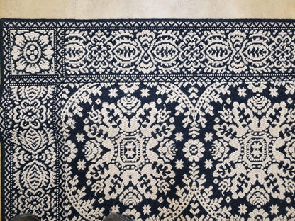 4x6 Power-Loomed Rug Dark Navy Blue & Ivory Oriental Carpet Nice - Nuvé