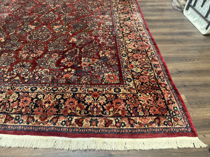 Large Persian Sarouk Rug 10x17, Palace Size Antique Persian Carpet, Red, Floral Allover, Traditional Persian Rug, Oversize Handmade Wool Rug - Nuvé