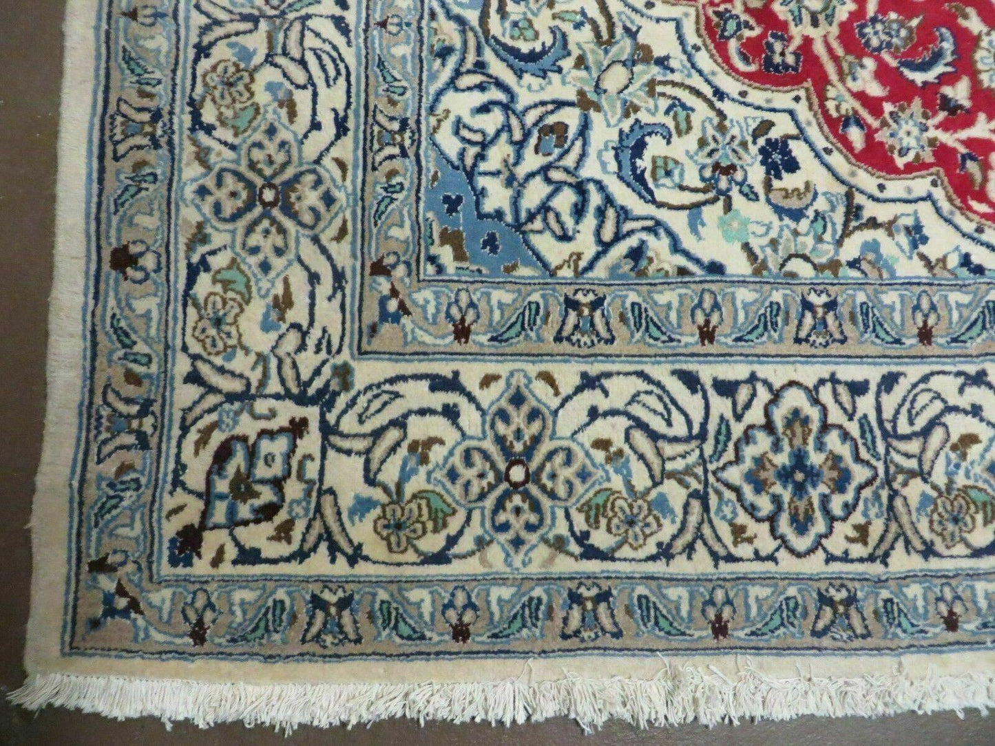 Square Persian Nain Rug 6.3 x 6.8, Hand-Knotted Wool with Silk Accents, Ivory Red Blue - Nuvé