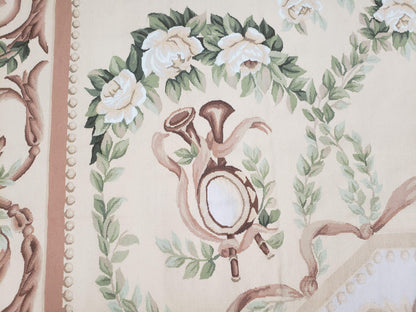 Elegant Aubusson Rug 10 x 14, Cream and Ivory Simple Aubusson Floral Carpet, Hand-Woven, European, New Aubusson Rug, Wool Area Rug, Violins - Nuvé