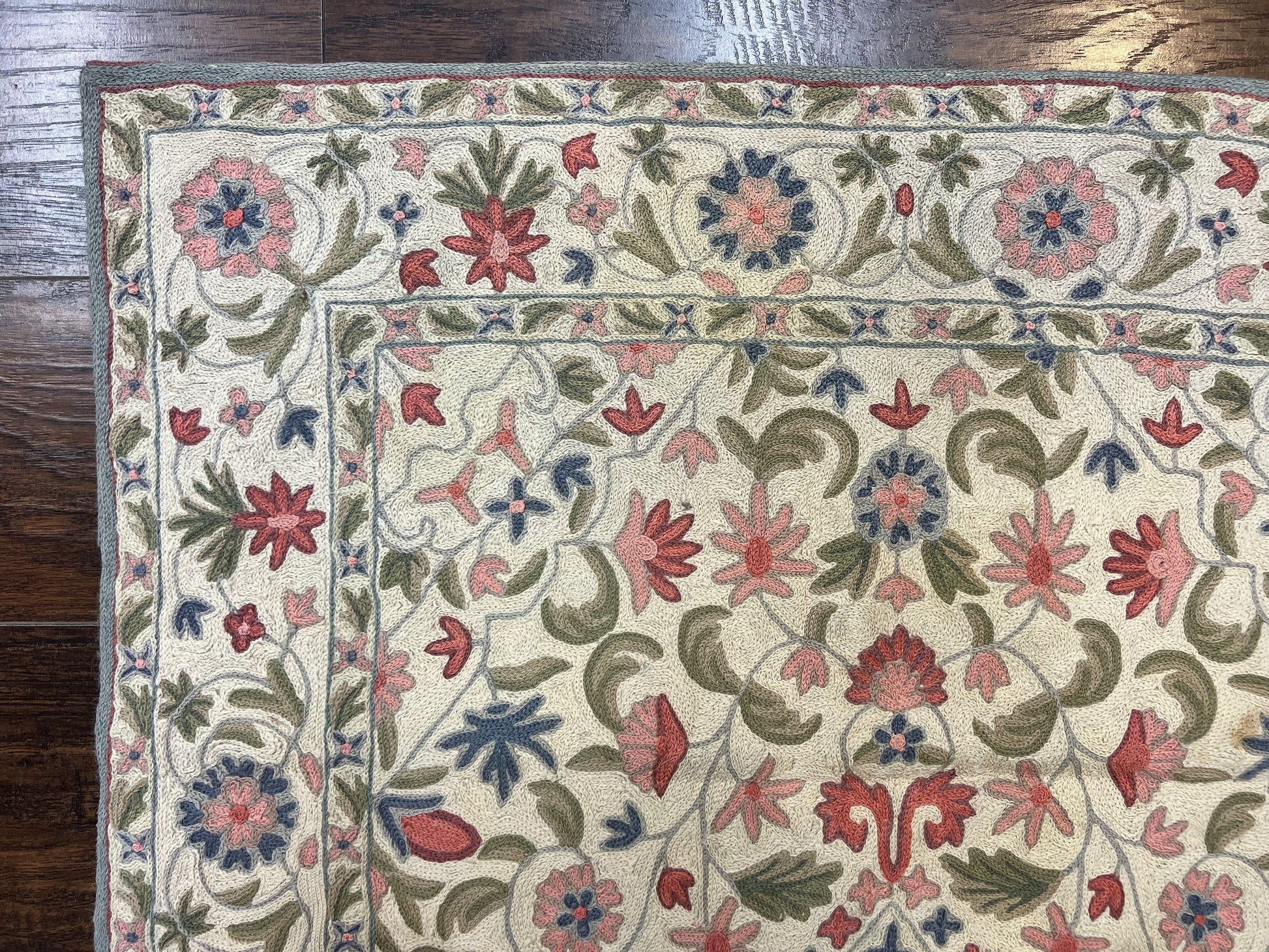Hand Stitched Indian Rug 4x5, Floral, Vintage Hand Embroidered Rug - Nuvé