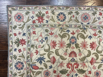 Hand Stitched Indian Rug 4x5, Floral, Vintage Hand Embroidered Rug - Nuvé