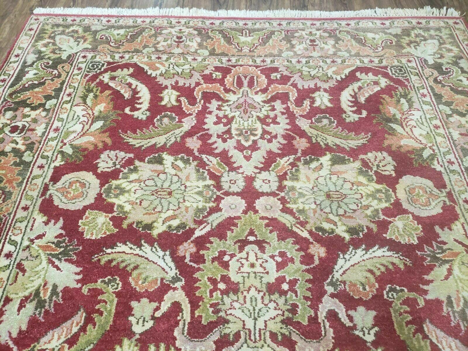 Indo Persian Rug 6x9, Hand Knotted Vintage Indian Sultanabad Agra Wool Rug, Handmade Oriental Carpet 6 x 9, Red Large Floral Design - Nuvé