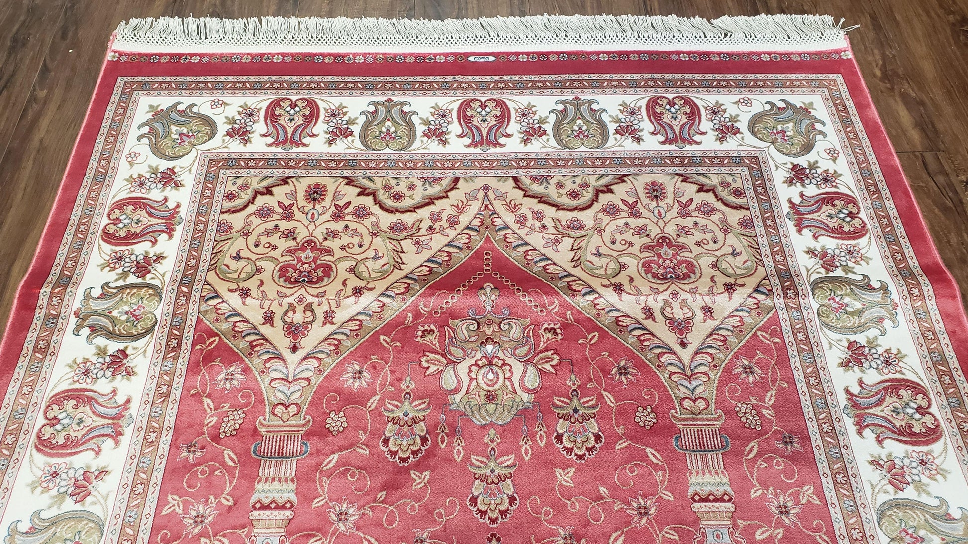4 x 6 Silk Carpet Red, Traditional Oriental Rug 4x6, Flower Vase Columns, Turkish Rug New, High Quality, Bamboo Silk, Area Rug - Nuvé