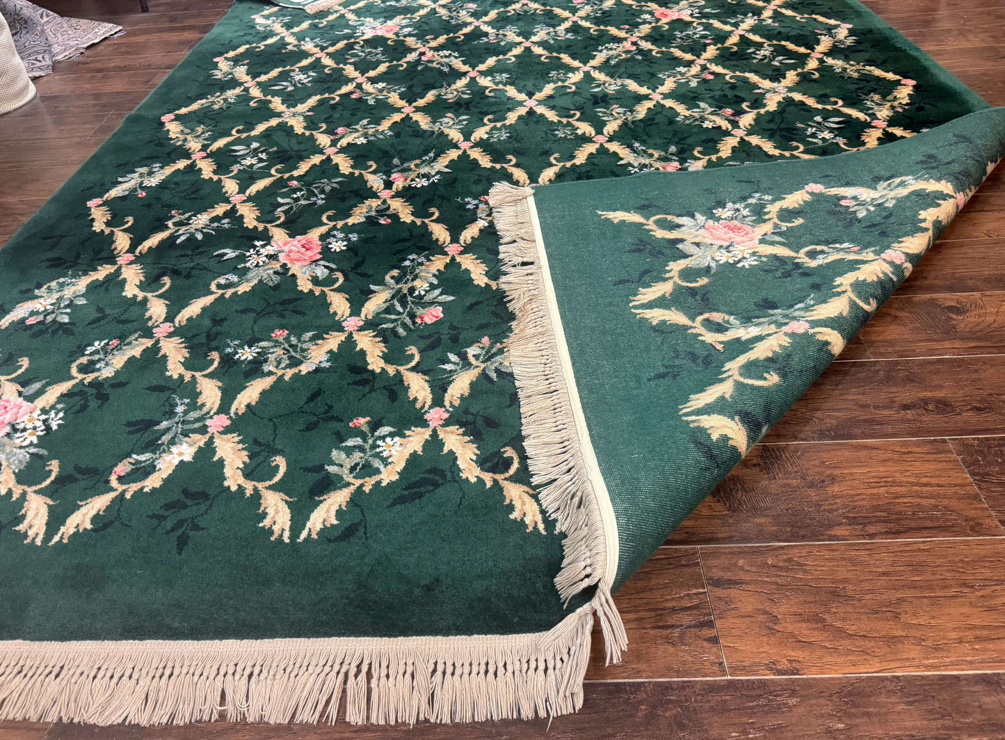 Karastan Garden of Eden Rug 8.8 x 11.8, Green Savonnerie 509/1733, Wool - Nuvé