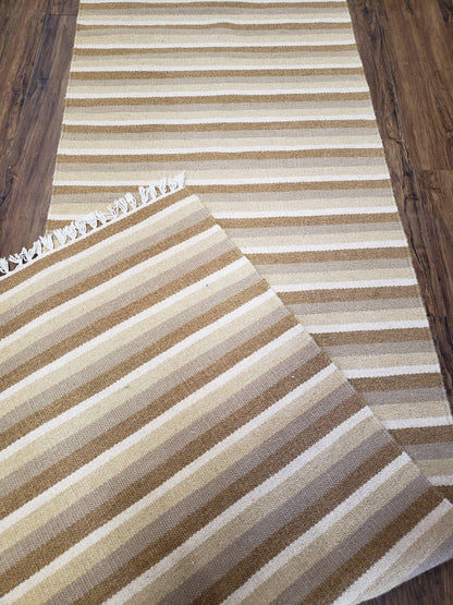 Striped Runner Rug, Flatweave Runner Rug, Hallway Runner, 15 ft Carpet Runner for Hall, Earth Tone Colors, Handmade Hand Woven Farmhouse Rug - Nuvé