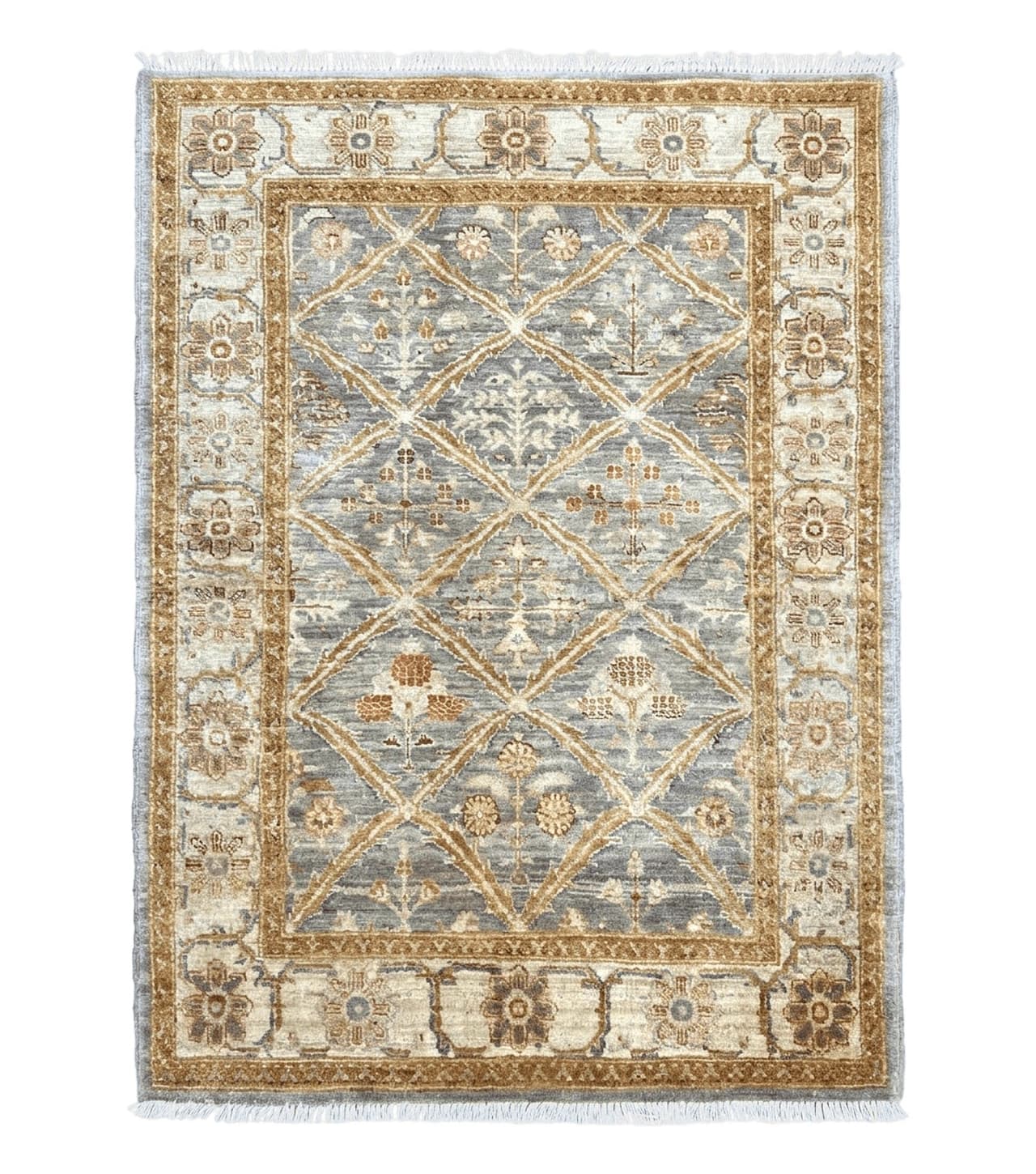 Pakistani Peshawar Rug 3.6 x 5, Safavieh Wool Handmade Hand Knotted Vintage Rug, Panel Design Oriental Carpet, Pair C