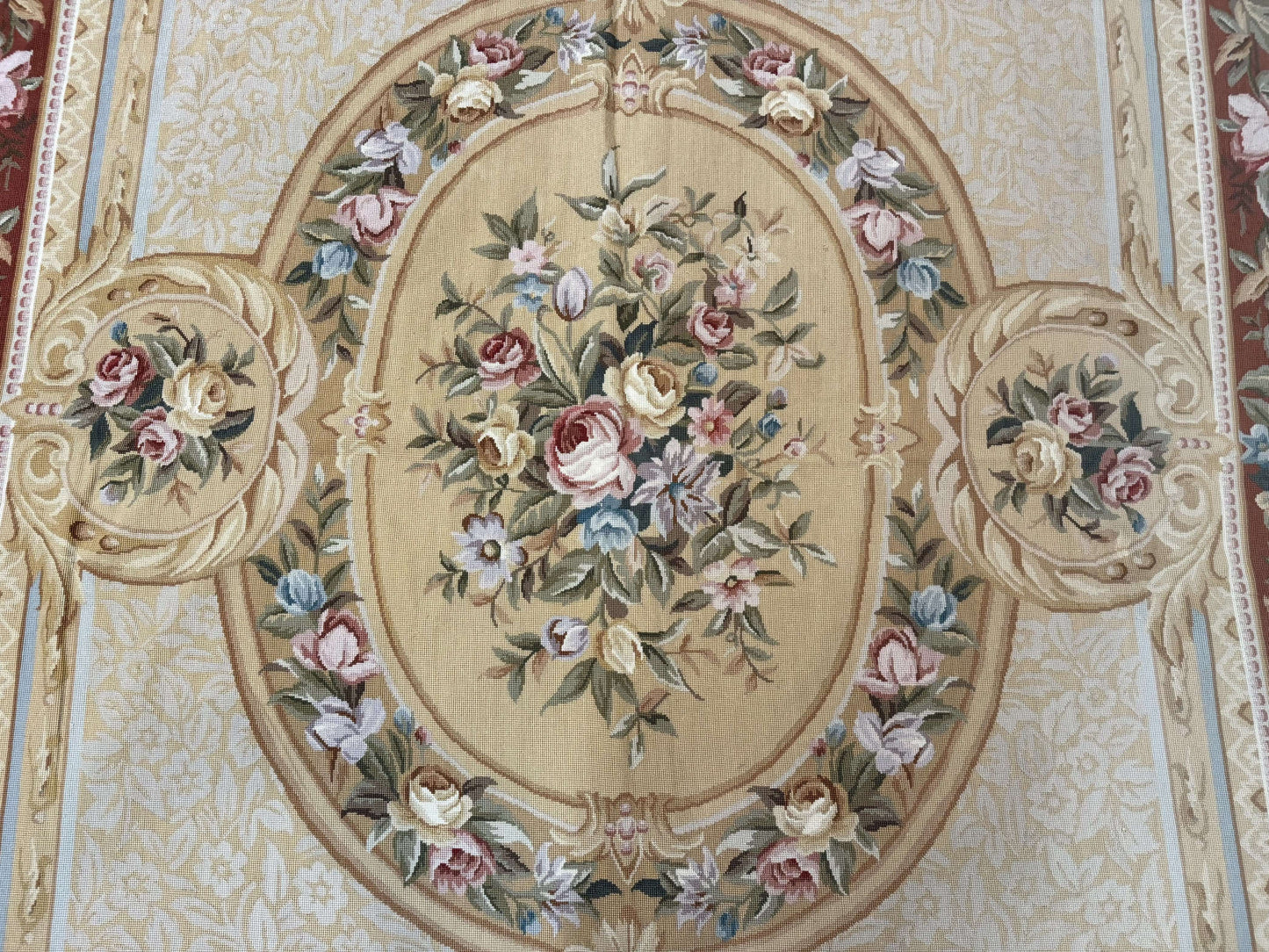 Needlepoint Rug 8x10, Aubusson Savonnerie European Carpet, Floral, Elegant - Nuvé