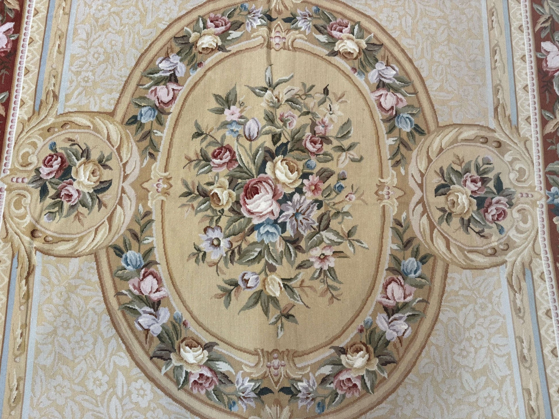 Needlepoint Rug 8x10, Aubusson Savonnerie European Carpet, Floral, Elegant - Nuvé