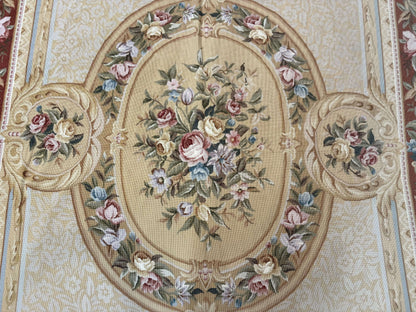 Needlepoint Rug 8x10, Aubusson Savonnerie European Carpet, Floral, Elegant - Nuvé