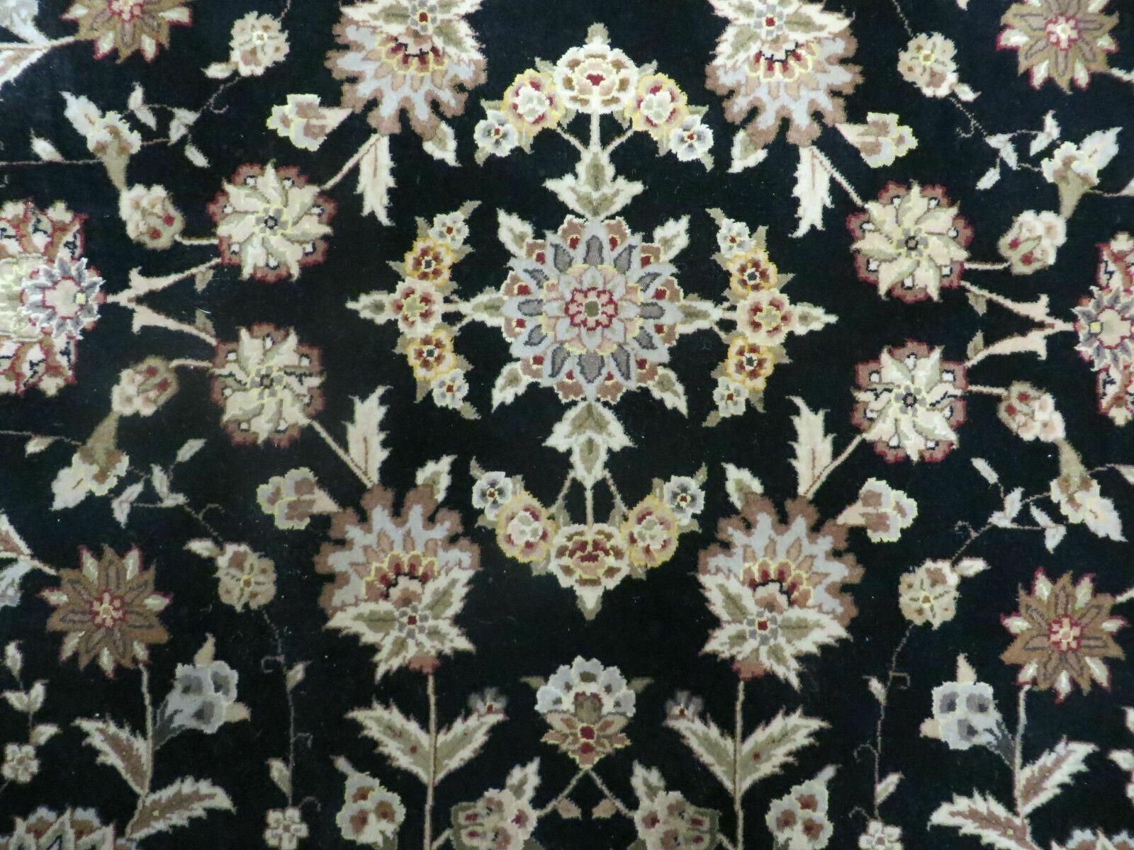 9' X 12' Vintage Handmade Fine Chinese Oriental Floral Wool Rug Silk Black - Nuvé