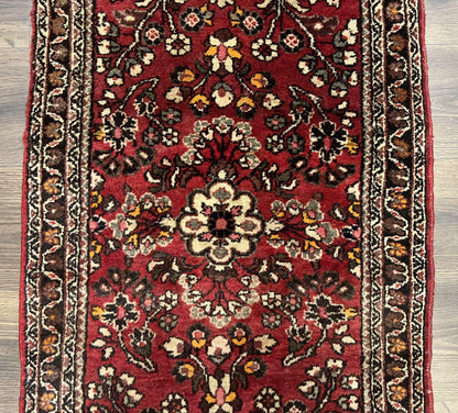 Small Persian Sarouk Rug 2x4 ft, Allover Floral Pattern, Red Black Cream, Hand Knotted Wool Traditional Oriental Carpet, Antique Persian Rug 2 x 4 - Nuvé