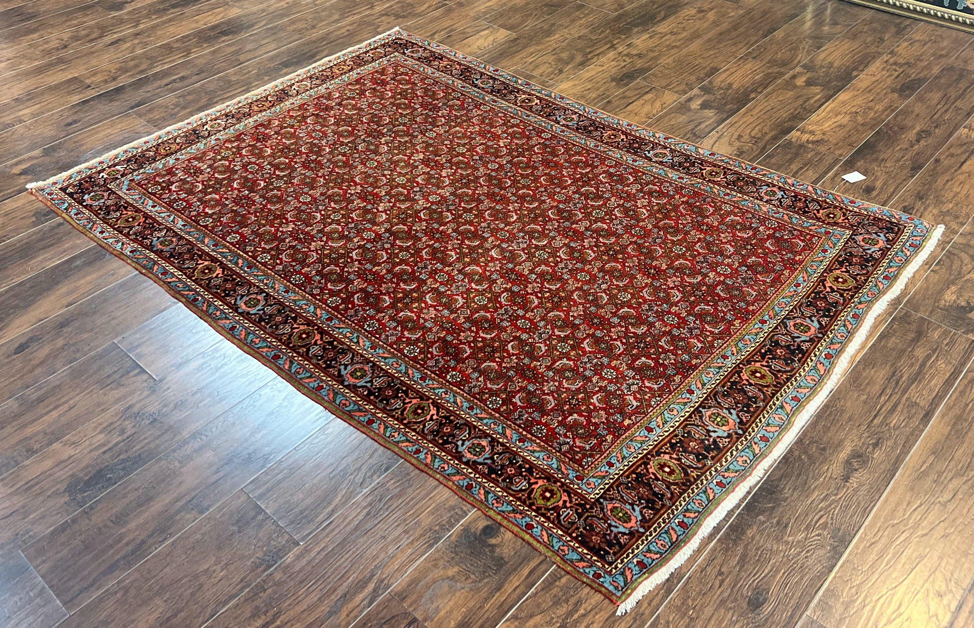 Antique Persian Bidjar Rug 5x7, Repeated Allover Herati Pattern, Red, Handmade Wool Carpet - Nuvé