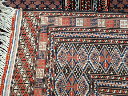 Vintage Turkoman Bokhara Rug 4x6, Four Seasons Pakistan Bukhara Turkmen Engsi Yamud Carpet, Fine Tribal Rug, Wool, Hand-Knotted, Brown, Nice - Nuvé