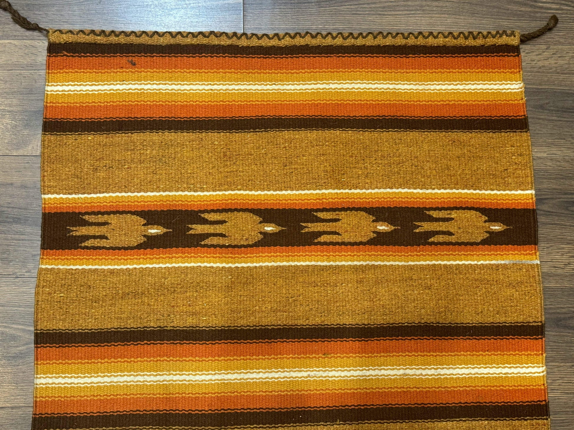 South American Rug Blanket 2.7 x 5.6, Wool, Handmade, Navajo Design, Orange Brown - Nuvé