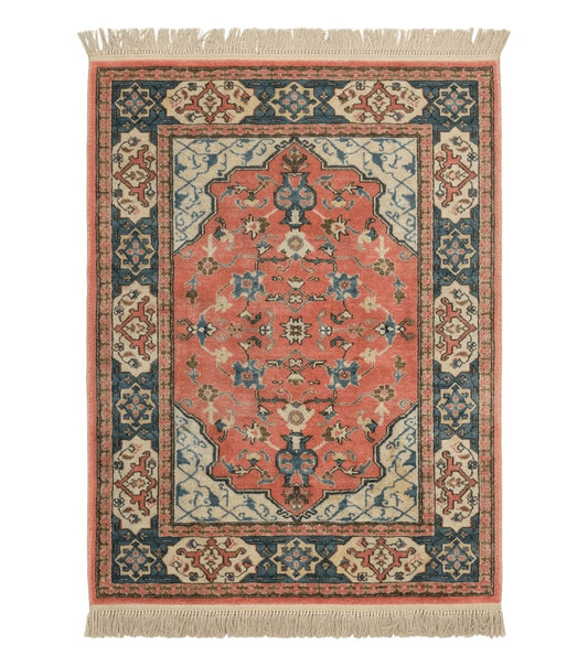 Karastan Rug 4x6 Bergama Design #737, Karastan Area Rug, Vintage Wool Karastan Carpet, Original Collection 700 Series, Salmon Red Light Blue