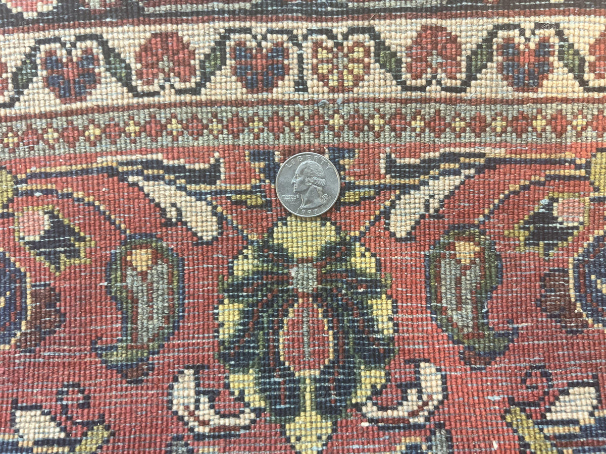 Antique Persian Sarouk Rug 4x7, Hand Knotted Wool Red Persian Carpet, Floral