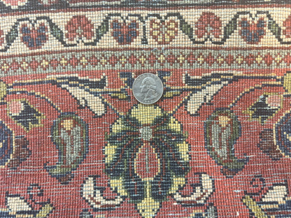 Antique Persian Sarouk Rug 4x7, Hand Knotted Wool Red Persian Carpet, Floral