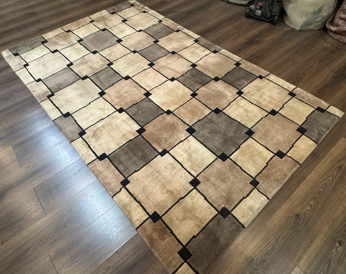 Tibetan Wool Rug 5x8, Contemporary Modern Carpet, Abstract Design, Soft Thick Pile, Pair B - Nuvé