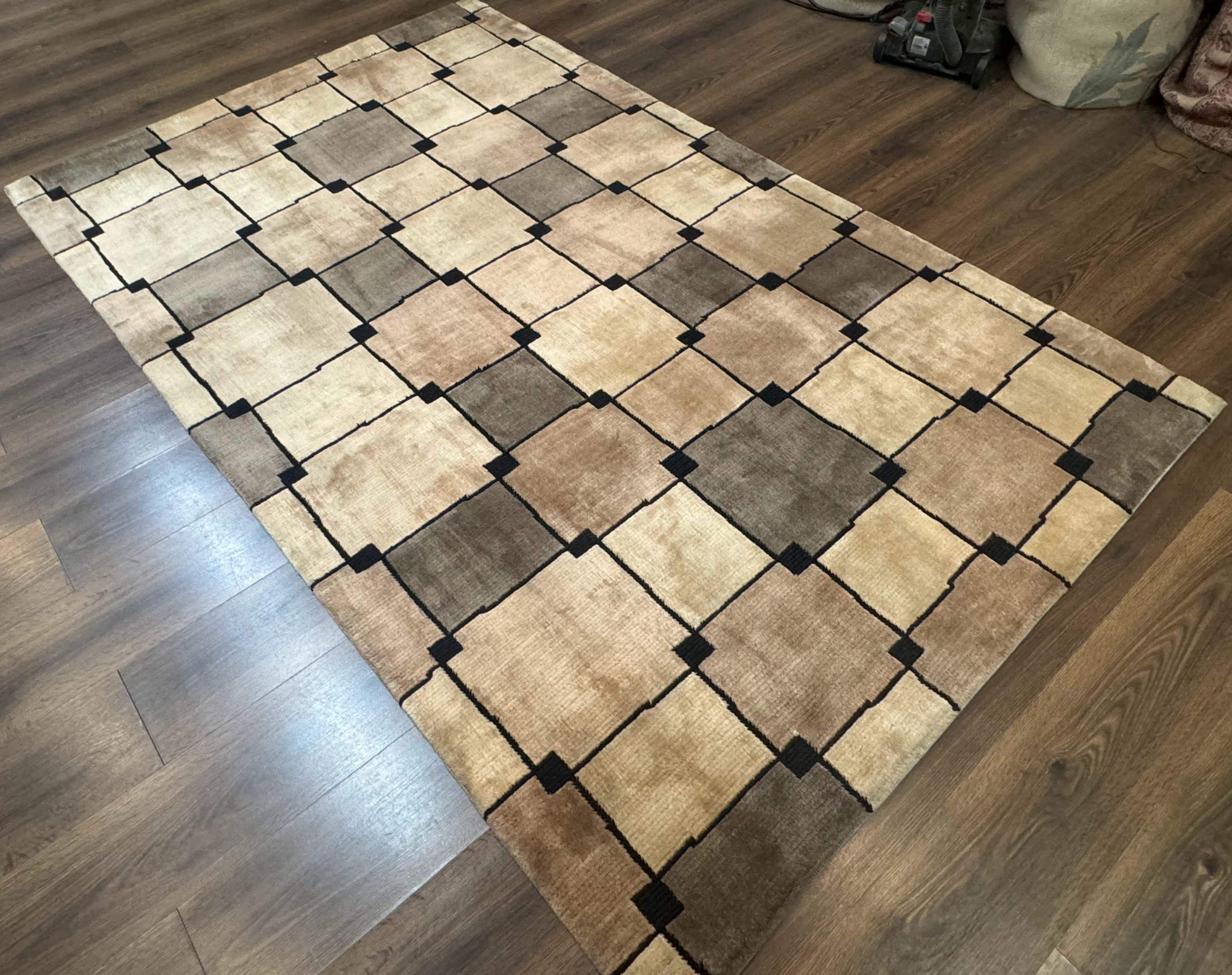 Tibetan Wool Rug 5x8, Contemporary Modern Carpet, Abstract Design, Soft Thick Pile, Pair B - Nuvé