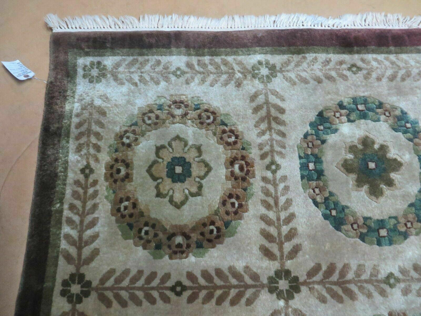 9' X 12' Modern Handmade Indo Lahore Wool Rug Art Deco Olive Ivory Nice Wow - Nuvé
