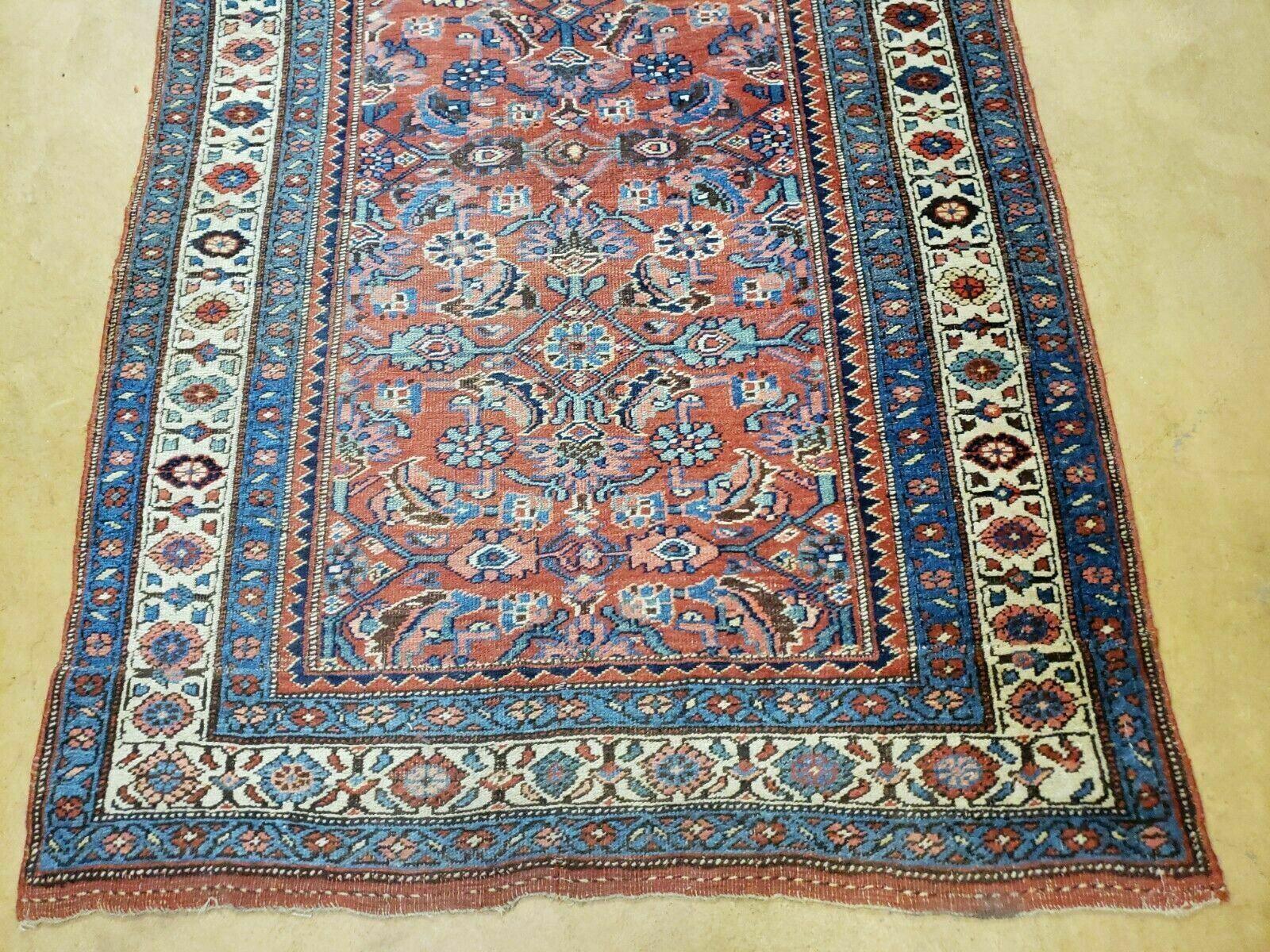 3' 8" X 11' Antique Handmade Turkish Wool Rug Veg Dye Runner Nice Rusted Red - Nuvé
