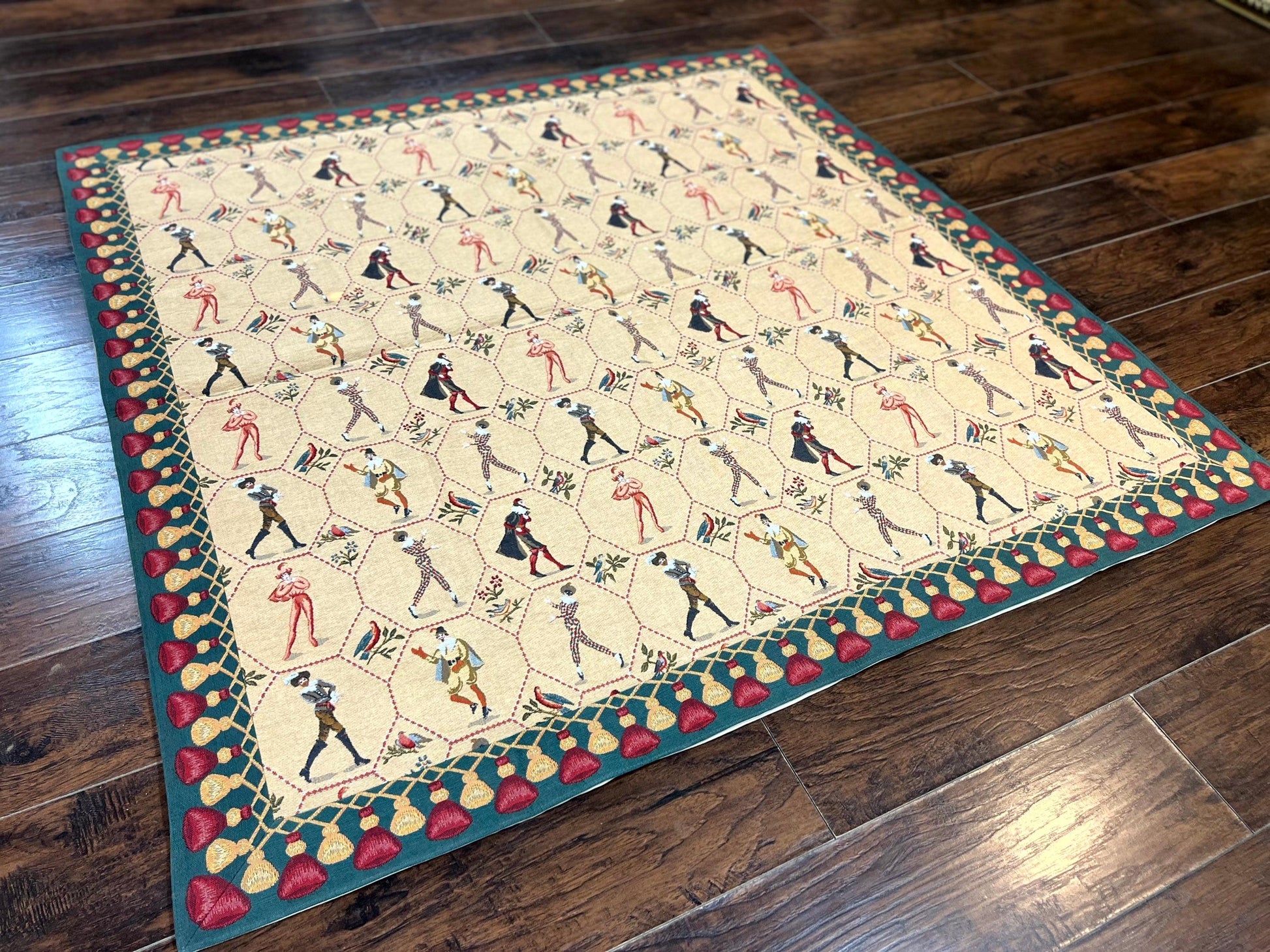Square Tapestry 5x5, Wall Hanging, Human Pictorials, Court Jesters, Vintage - Nuvé