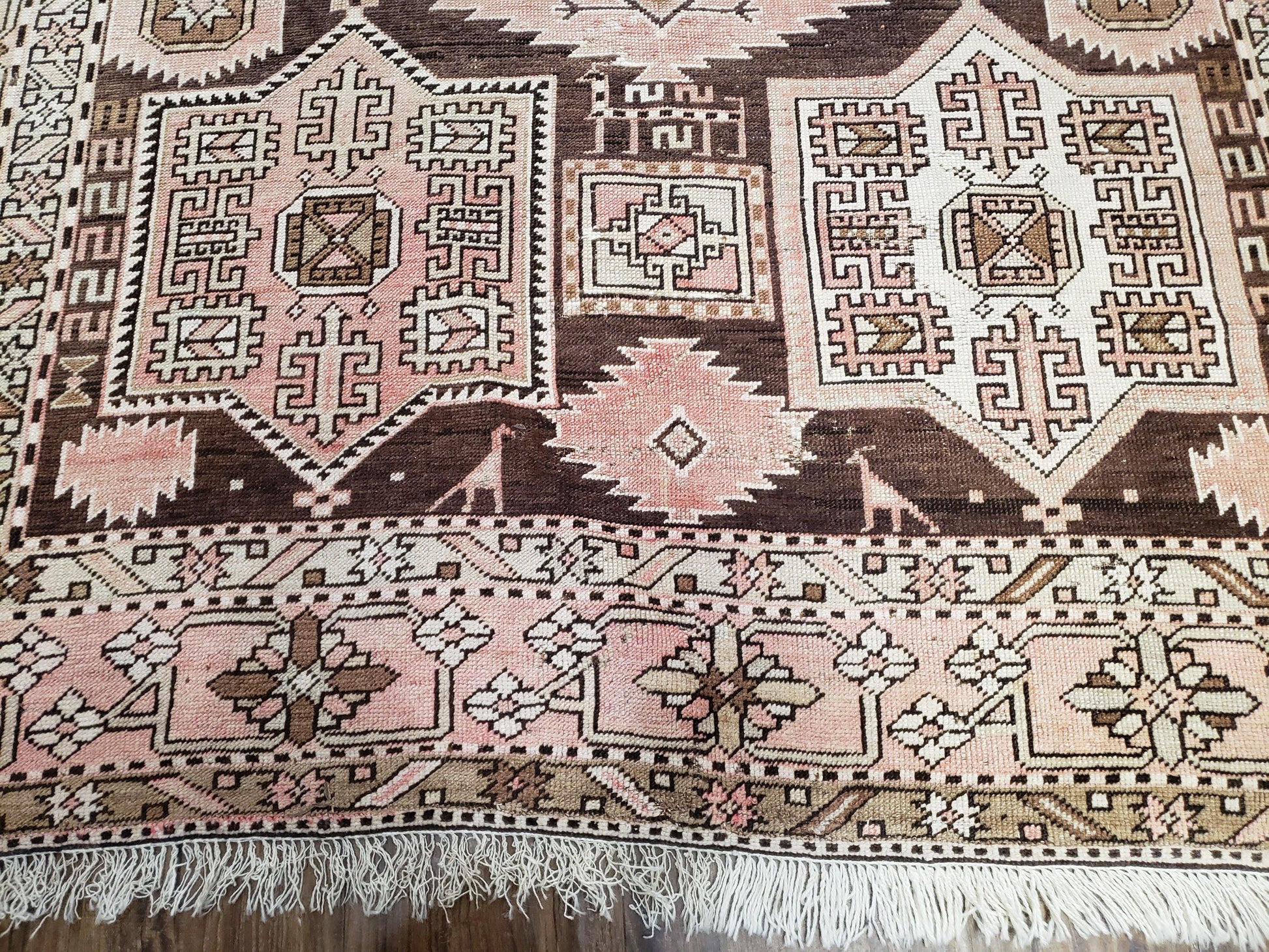 Antique Caucasian Rug 5' 5" x 10' 9", Shirvan Carpet, Wide Oriental Corridor Runner, Quality Handmade Hand-Knotted Wool Rug, Pale Pink Black - Nuvé