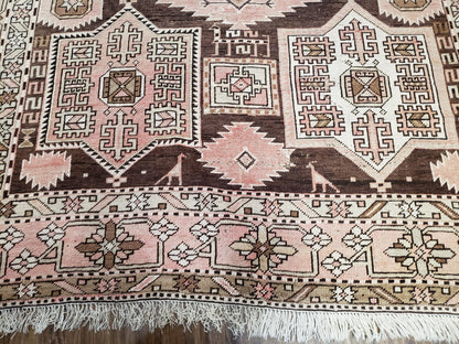 Antique Caucasian Rug 5' 5" x 10' 9", Shirvan Carpet, Wide Oriental Corridor Runner, Quality Handmade Hand-Knotted Wool Rug, Pale Pink Black - Nuvé