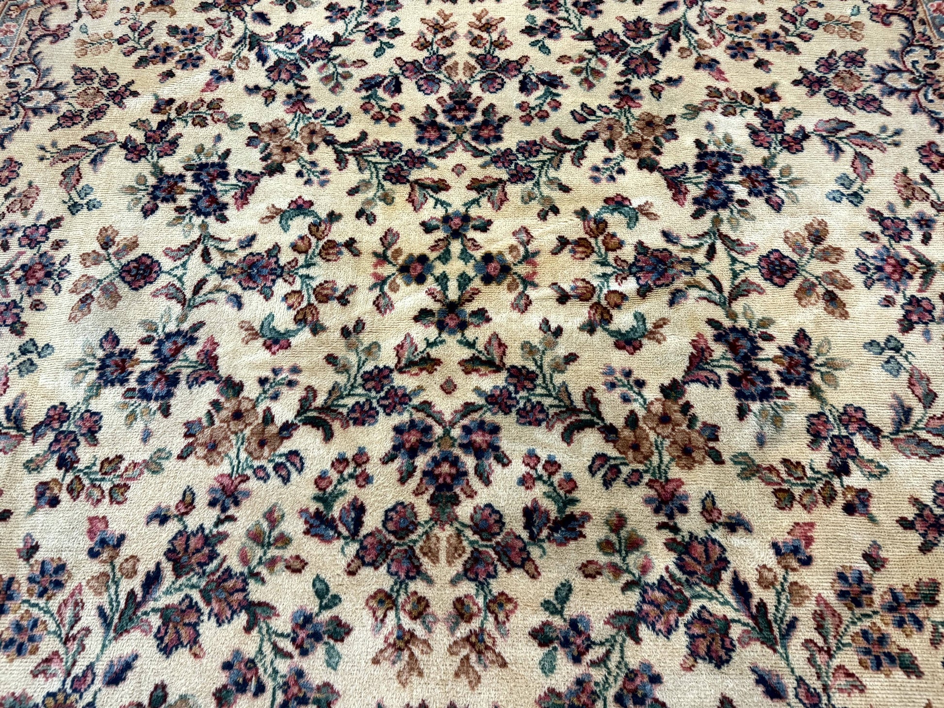 Antique Karastan Rug 8.8 x 12 Lanamar Floral Ivory Kirman Wool Discontinued - Nuvé