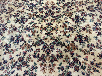 Antique Karastan Rug 8.8 x 12 Lanamar Floral Ivory Kirman Wool Discontinued - Nuvé