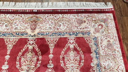 Dark Red Silk Carpet 5.3 x 7.6 ft, 5x8 Silk Rug, New Turkish Silk Carpet, Mint Condition, Beige & Red Area Rug, Bamboo Silk, High Quality - Nuvé