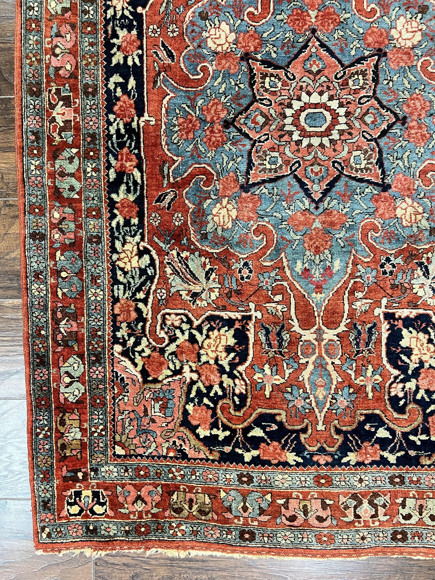 Antique Persian Bidjar Rug 4x5, Red and Blue, Hand Knotted Wool Carpet - Nuvé
