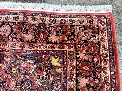 Large Antique Persian Sarouk Rug 11x18, Red, Floral Allover, Palace Size Wool Handmade Carpet - Nuvé