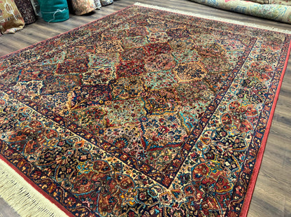 Karastan Rug 8.8 x 10.6, Multicolor Panel Kirman Rug #717, Original 700 Series, Wool - Nuvé