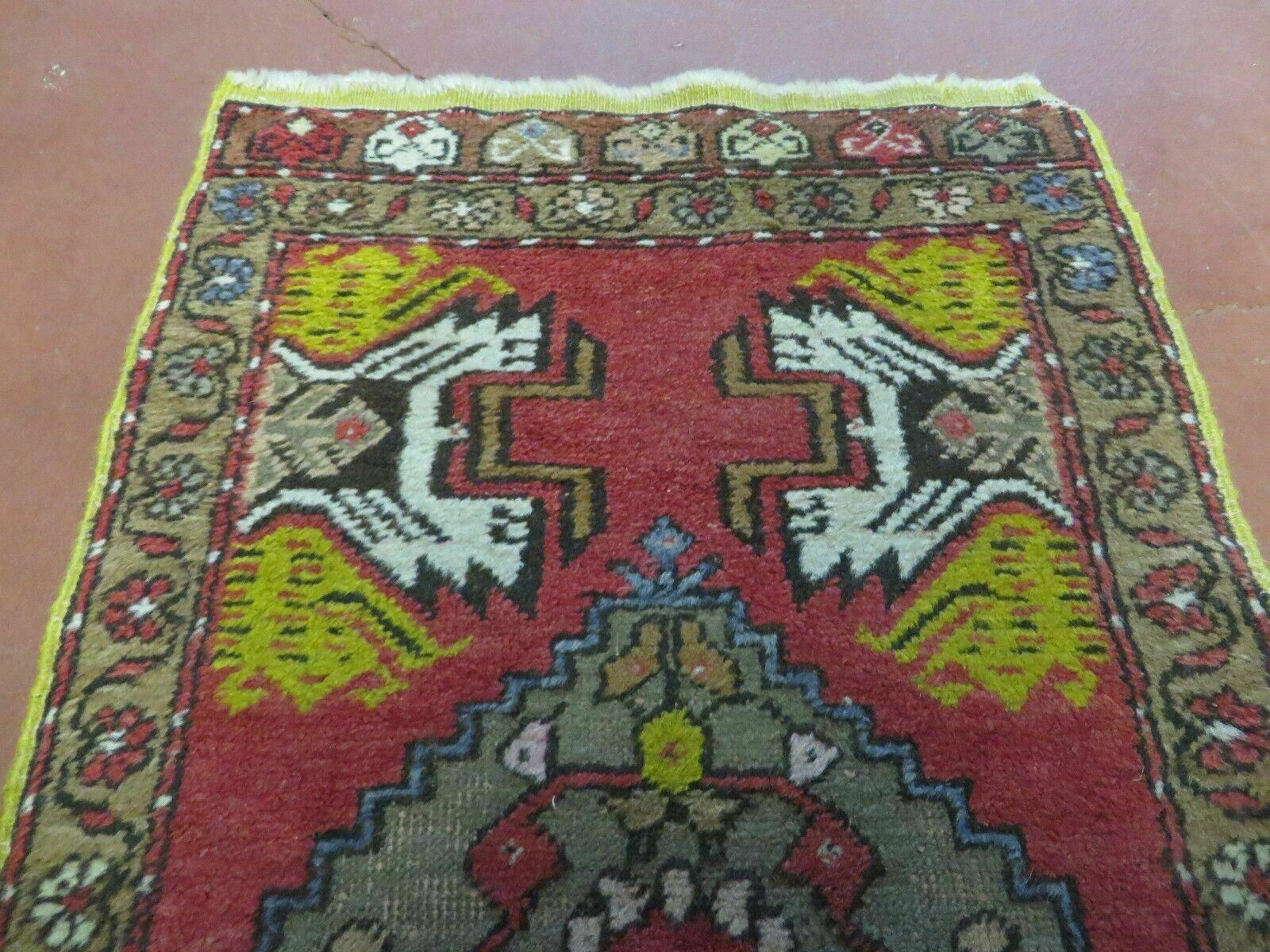 20" X 38" Antique Handmade Turkish Oushak Oshak Yastik Wool Rug Mat Turkey Nice - Nuvé