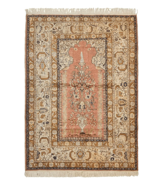 Silk Turkish Kayseri Rug 4x6, Haji Jalili Design, Vintage Rug