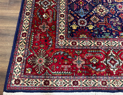 Large Persian Tabriz Rug 10x16, Navy Blue and Red, Allover Pattern, Vintage Hand Knotted Wool Carpet - Nuvé