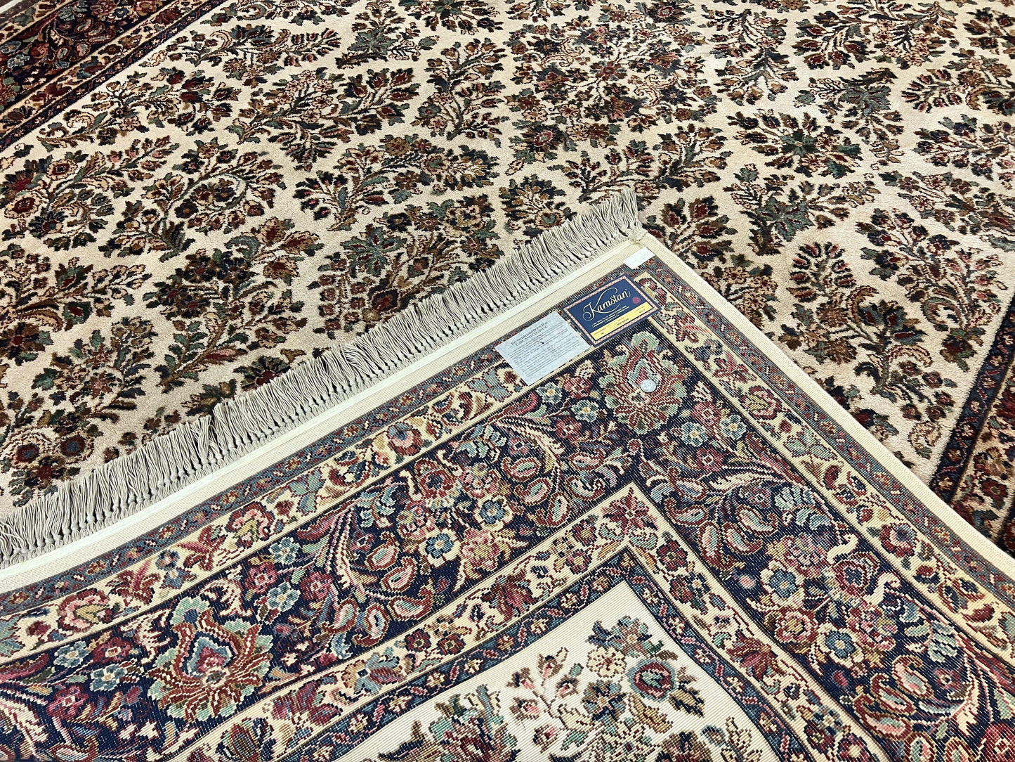 Karastan Rug 8' 8" x 12', Ivory Sarouk #760, Original Karastan Carpet 700 Series, Wool Karastan Area Rug, USA Made, Large Karastan w/ Label - Nuvé