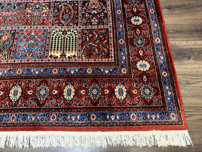 Wonderful Persian Qum Rug 10x13, Panel Design, Fine 260 KPSI, Signed, Red Multicolor - Nuvé