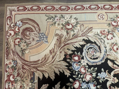 Wonderful Needlepoint Rug 10x14, Large Aubusson Carpet, Floral, Elegant, European Design