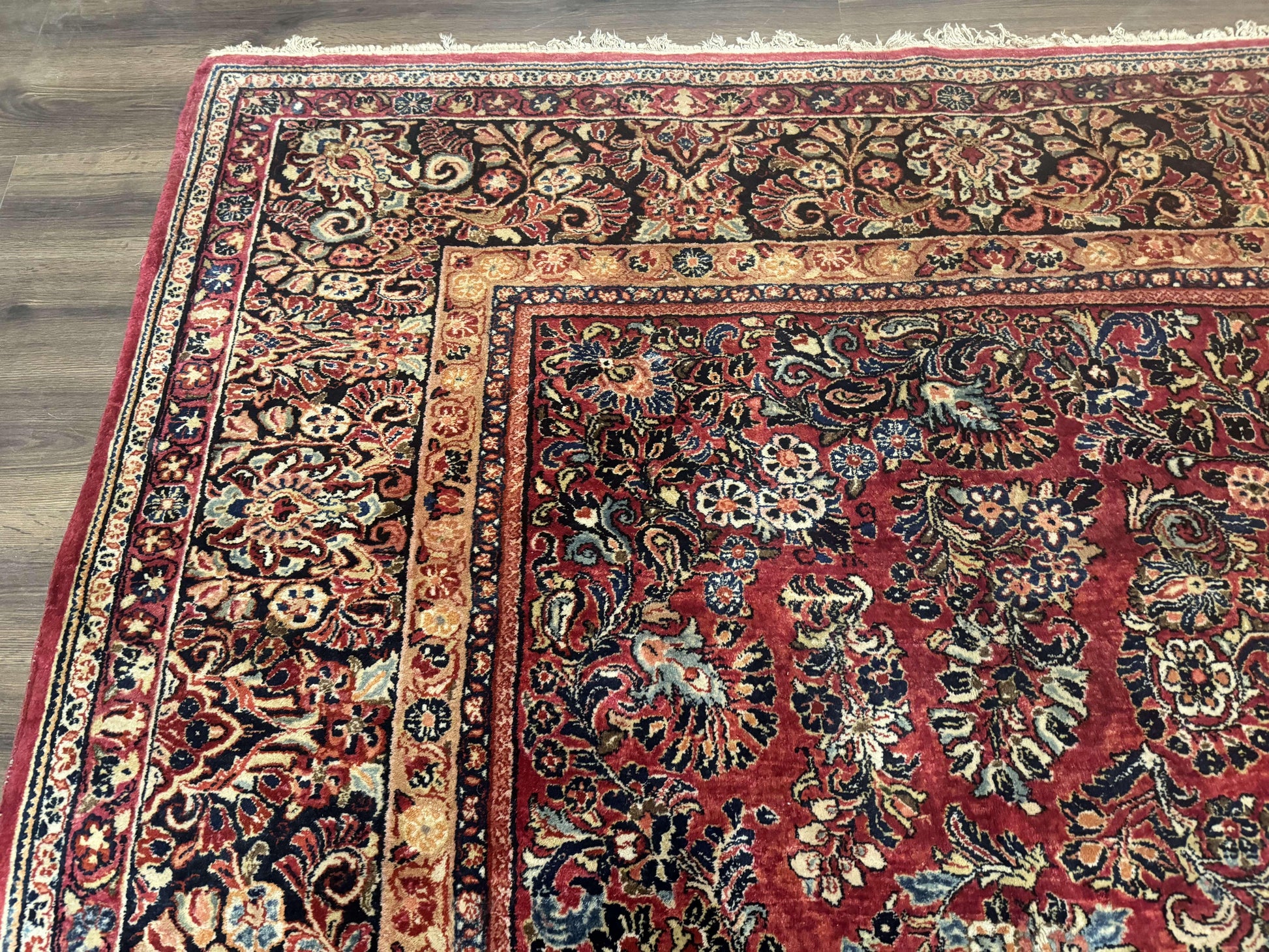 Persian Sarouk Rug 10x18, Palace Size Antique Persian Carpet, Wool, Red, Floral, Handmade Traditional Persian Rug, Extra Large Rug - Nuvé