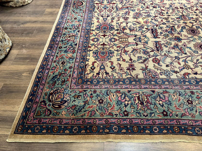 Antique Persian Rug 10x15, Camel and Cyan, Allover Pattern, Rare, Samarkand Rug - Nuvé