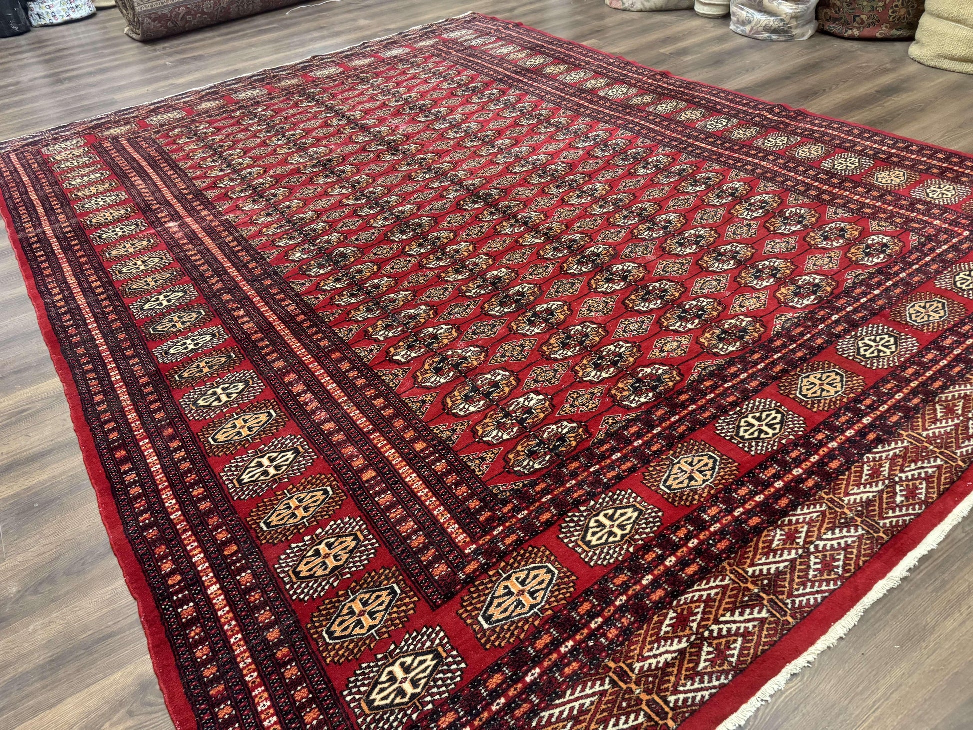 Bokhara Rug 9x12, Red Turkoman Rug, Pakistani Rug, Tribal Carpet, Wool Rug, Red Rug - Nuvé