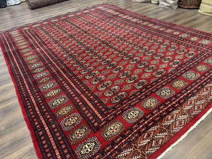 Bokhara Rug 9x12, Red Turkoman Rug, Pakistani Rug, Tribal Carpet, Wool Rug, Red Rug - Nuvé