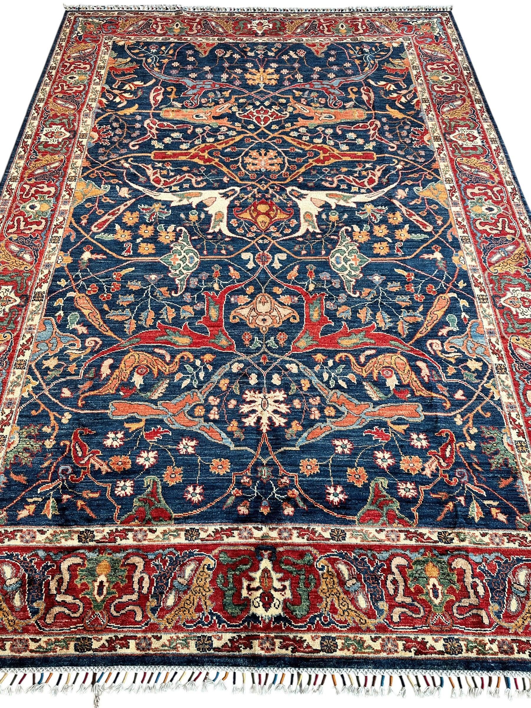 Hand-Knotted Afghani Bidjar Ghazni Wool Rug – 6'7" x 9'10" – Elegant Floral Design - Nuvé