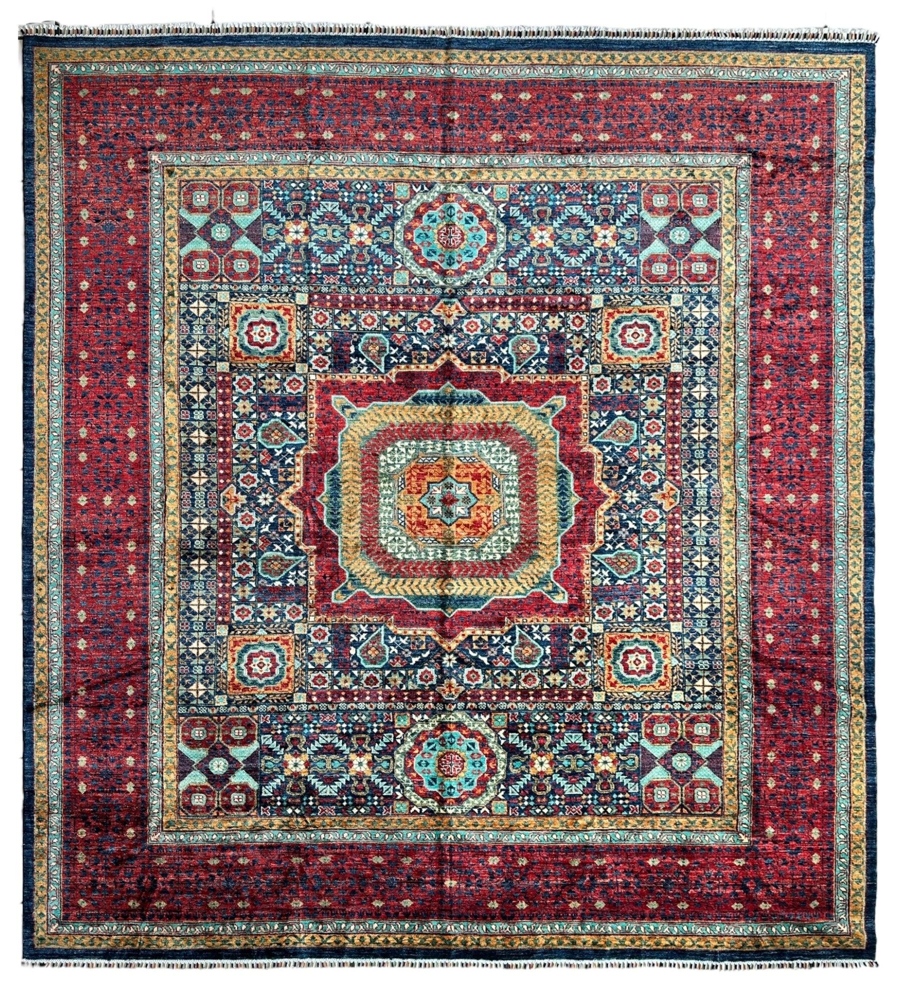 Hand-Knotted Mamluk Wool Rug – 8'4" x 9'9" – Intricate Geometric Masterpiece - Nuvé