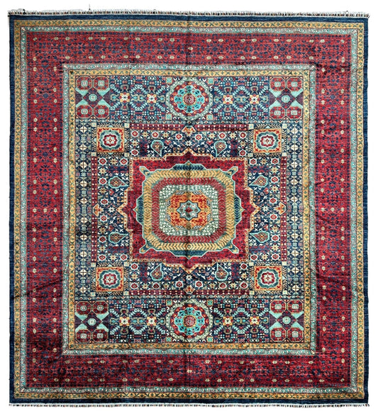 Hand-Knotted Mamluk Wool Rug – 8'4" x 9'9" – Intricate Geometric Masterpiece - Nuvé