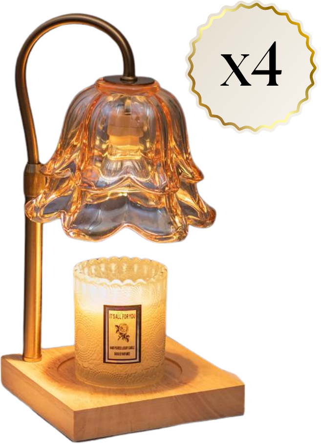 Decorative candle holder with glass shade and wooden base on a white background