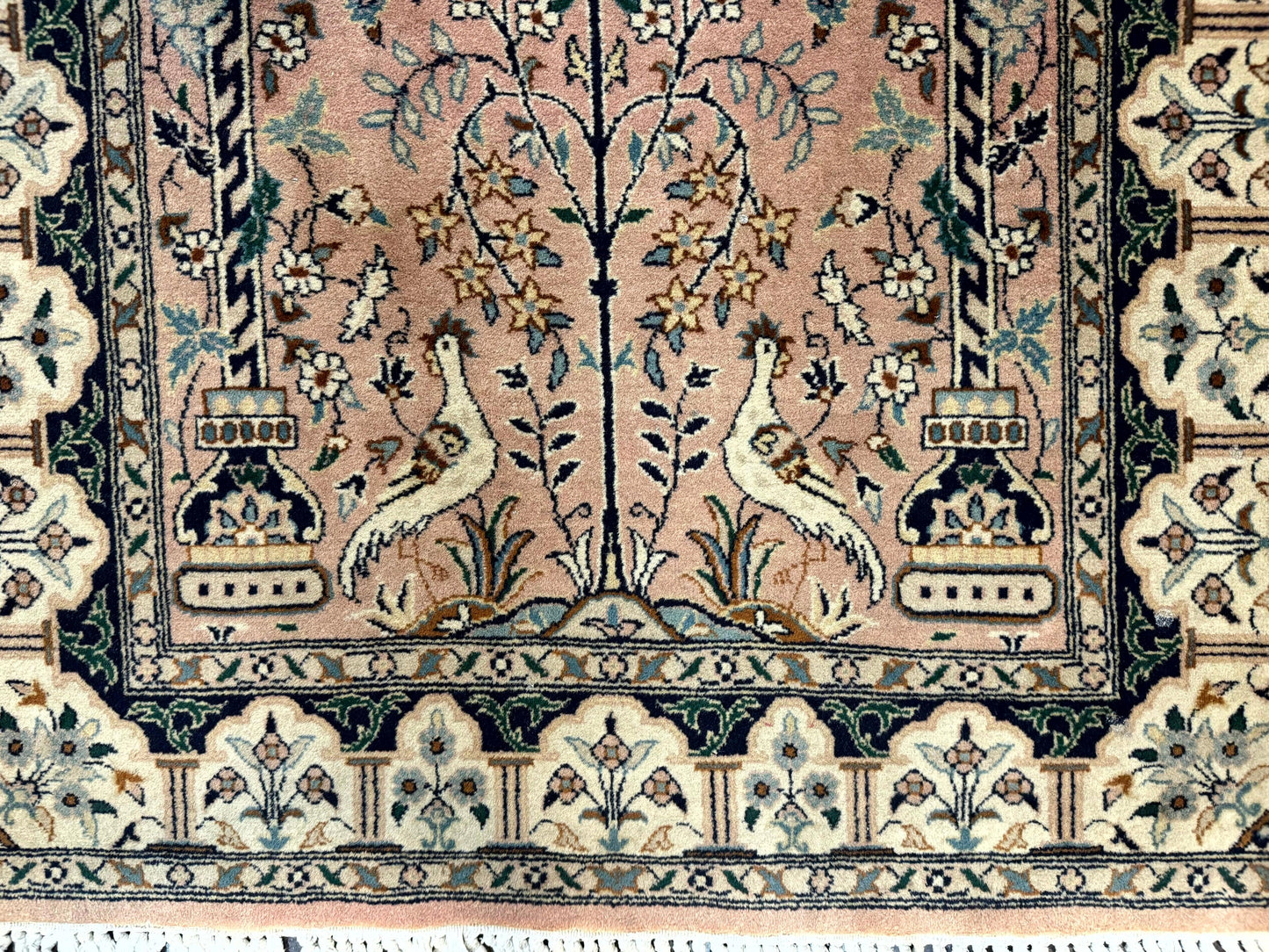 Small Tree of Life Prayer Rug, Pak Persian Rug 2.7 x 4, , Birds, Lantern, Handmade Vintage Fine 260 KPSI - Nuvé